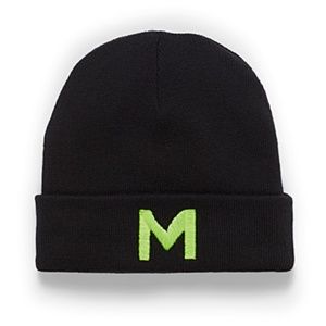 Cotton blend black and neon green M beanie hat tuque NWT